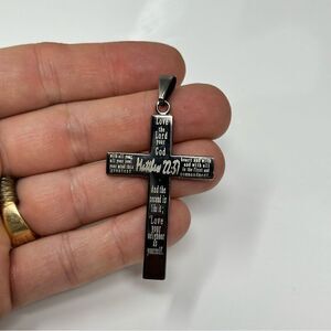 Stainless steel Matthew 22:37 cross